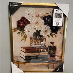 Design District Floral Canvas with Luxury Brand Accents - White, Burgundy, Black